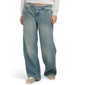 WARP + WEFT Sunfade Rinse Mid Rise Wide Leg Jeans